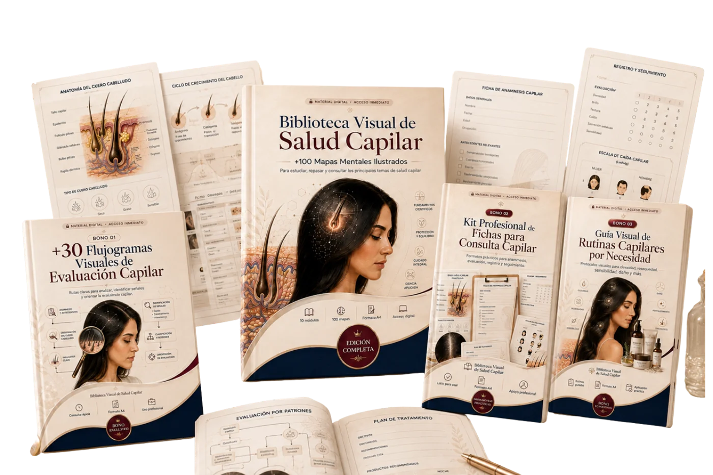 Biblioteca Visual de Salud Capilar — mapas mentales ilustrados