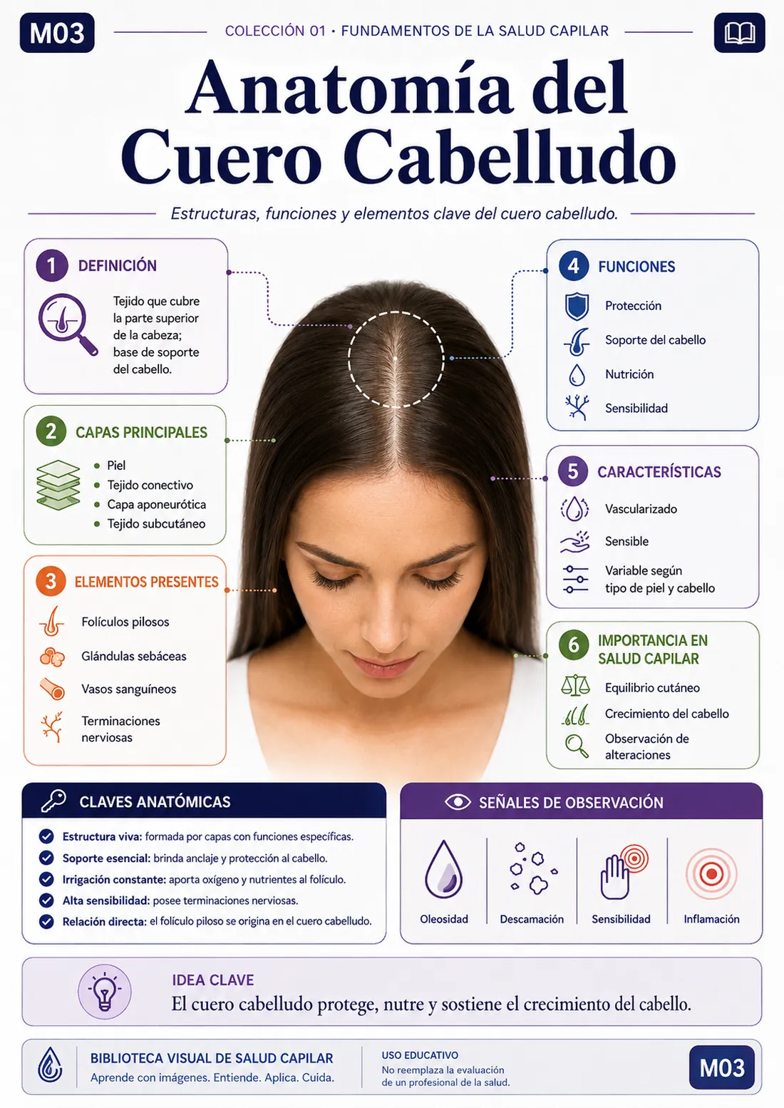 Mapa mental ilustrado de salud capilar