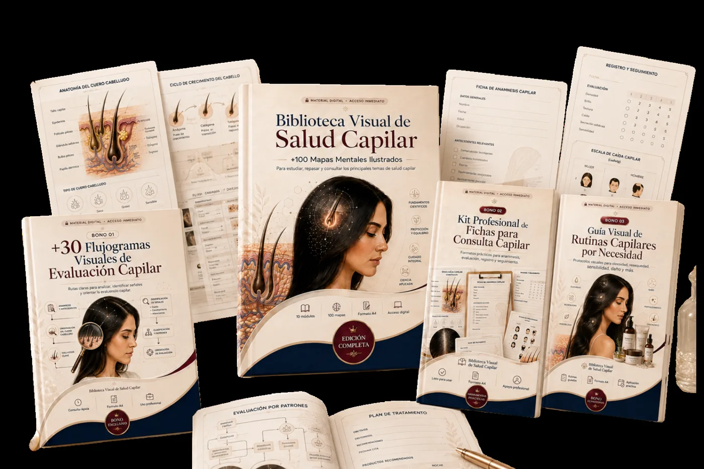 Biblioteca Visual de Salud Capilar — mapas mentales ilustrados