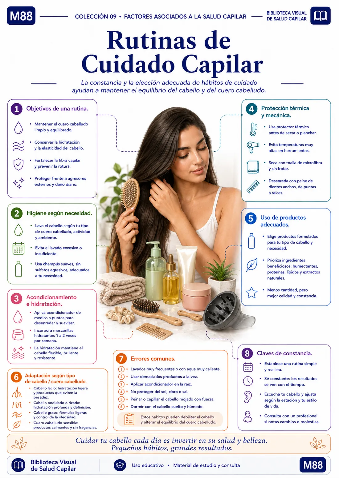Mapa mental ilustrado de salud capilar